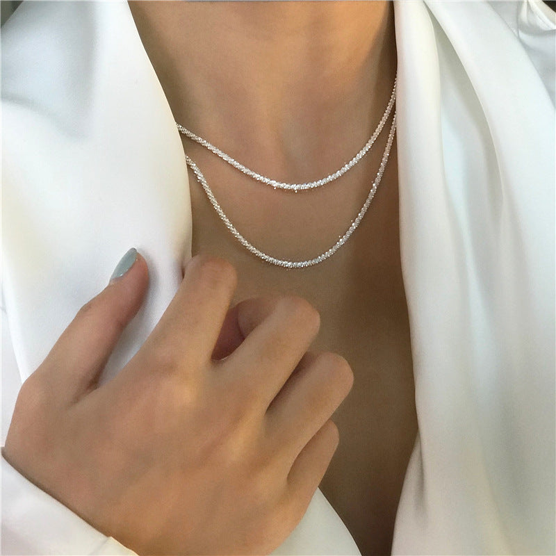 925 Sterling Silver Sparkling Clavicle Chain Choker Necklace