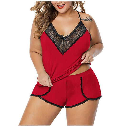 Plus Size Sleepwear Set Ladies Patchwork