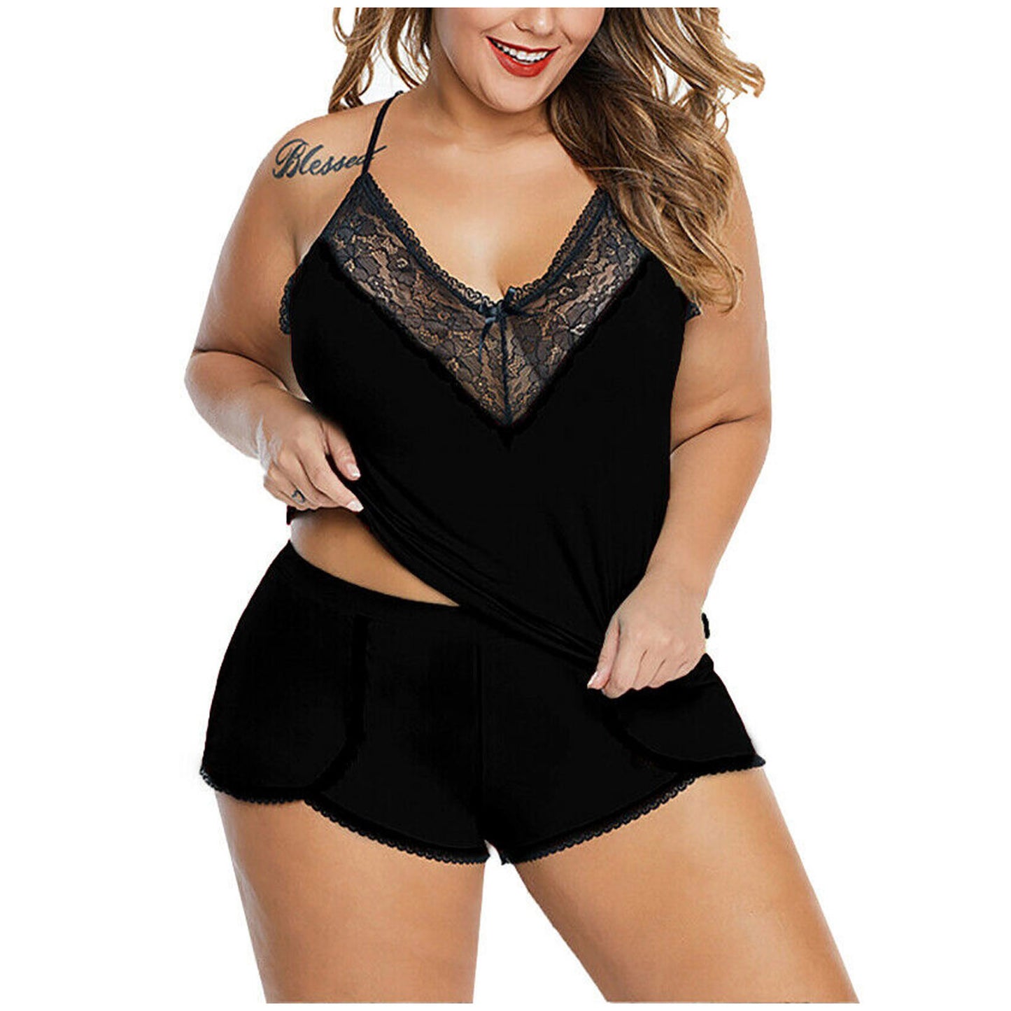 Plus Size Sleepwear Set Ladies Patchwork