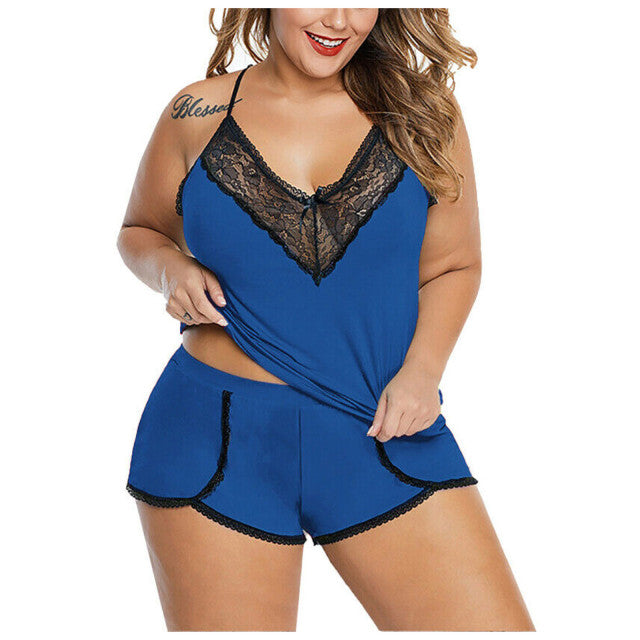 Plus Size Sleepwear Set Ladies Patchwork