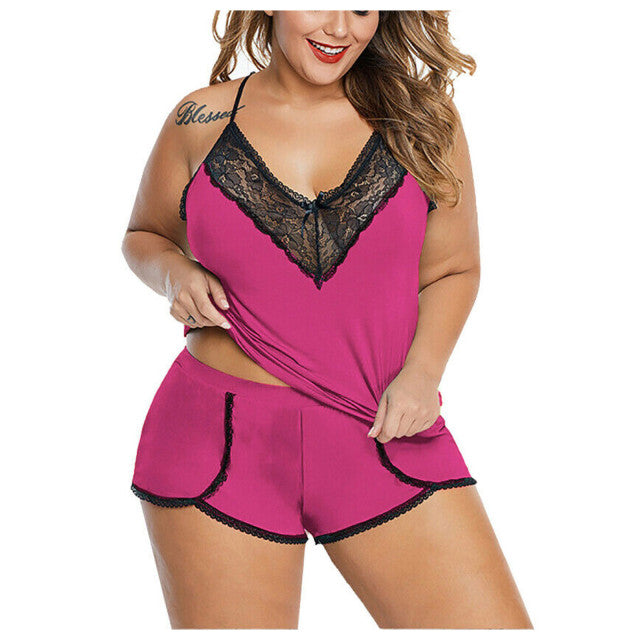 Plus Size Sleepwear Set Ladies Patchwork