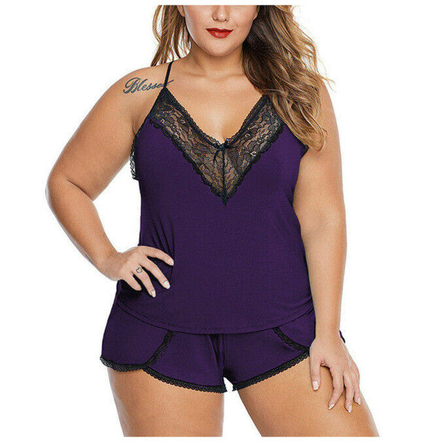 Plus Size Sleepwear Set Ladies Patchwork