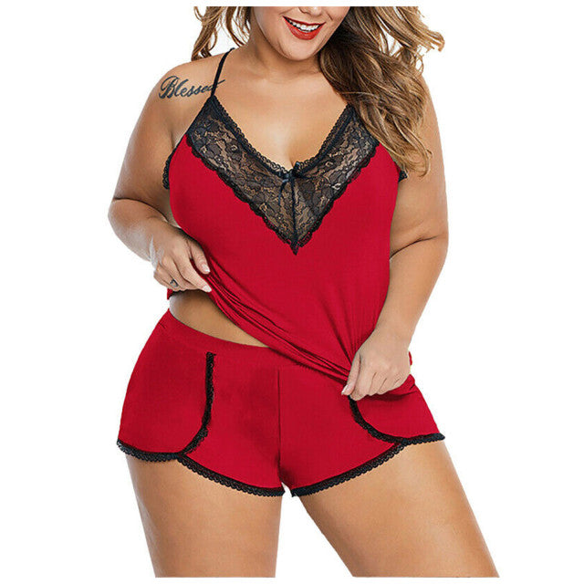 Plus Size Sleepwear Set Ladies Patchwork