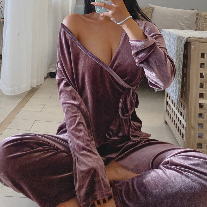 Solid Color Sleepwear Loose Flare