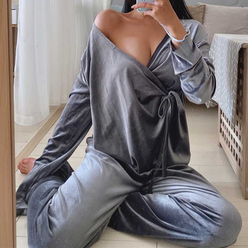 Solid Color Sleepwear Loose Flare