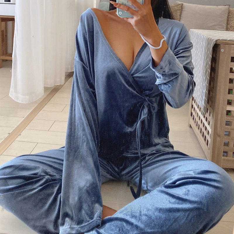 Solid Color Sleepwear Loose Flare