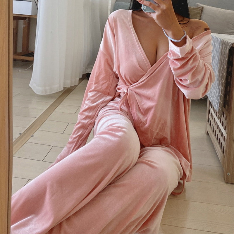 Solid Color Sleepwear Loose Flare