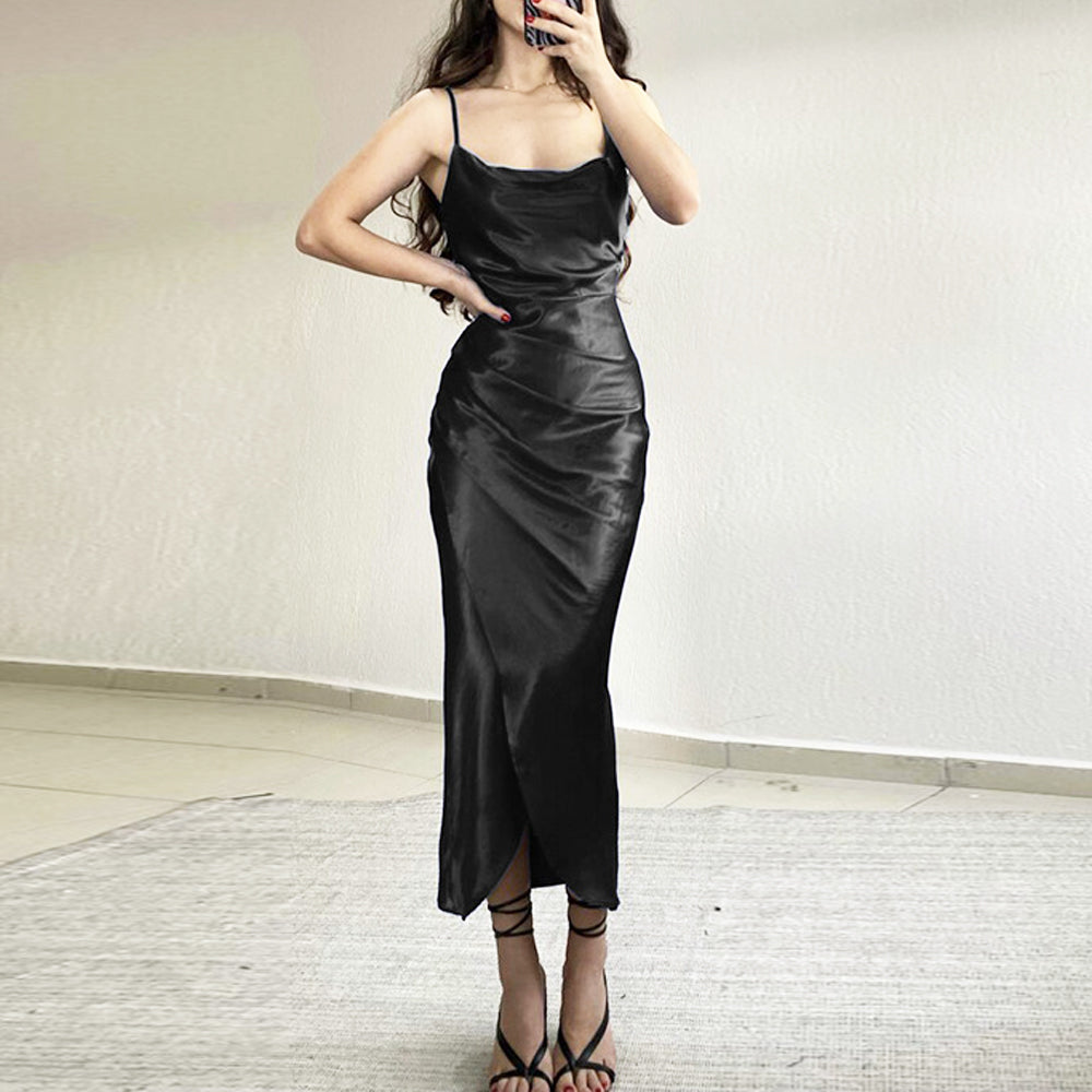 Tight Satin Long Dress Backless Bodycon