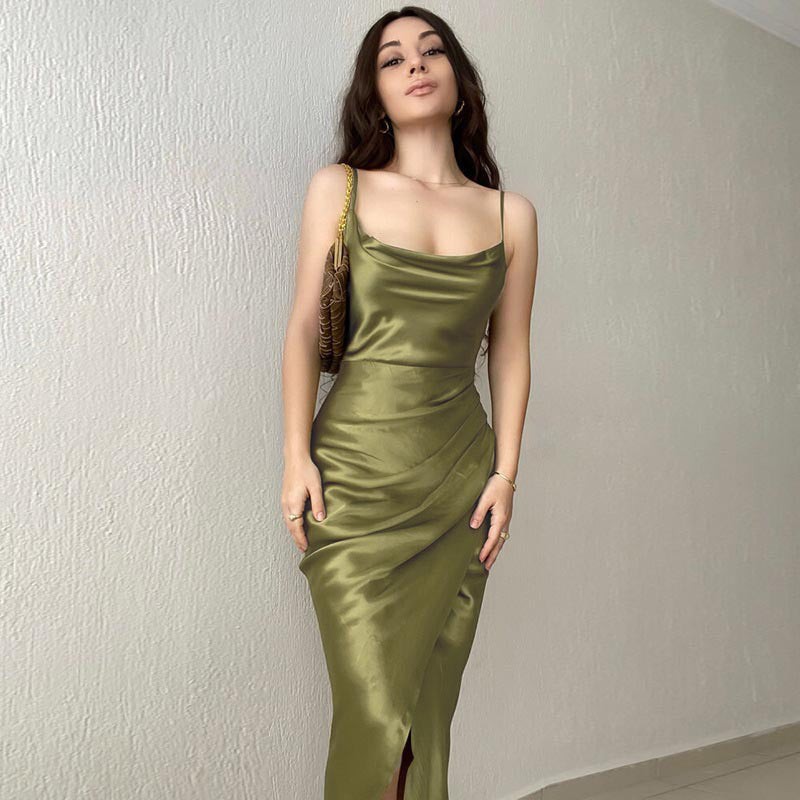 Tight Satin Long Dress Backless Bodycon